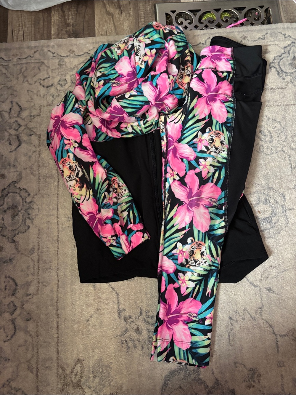 Avia Black Floral Pink Tropical Kids Matching Set